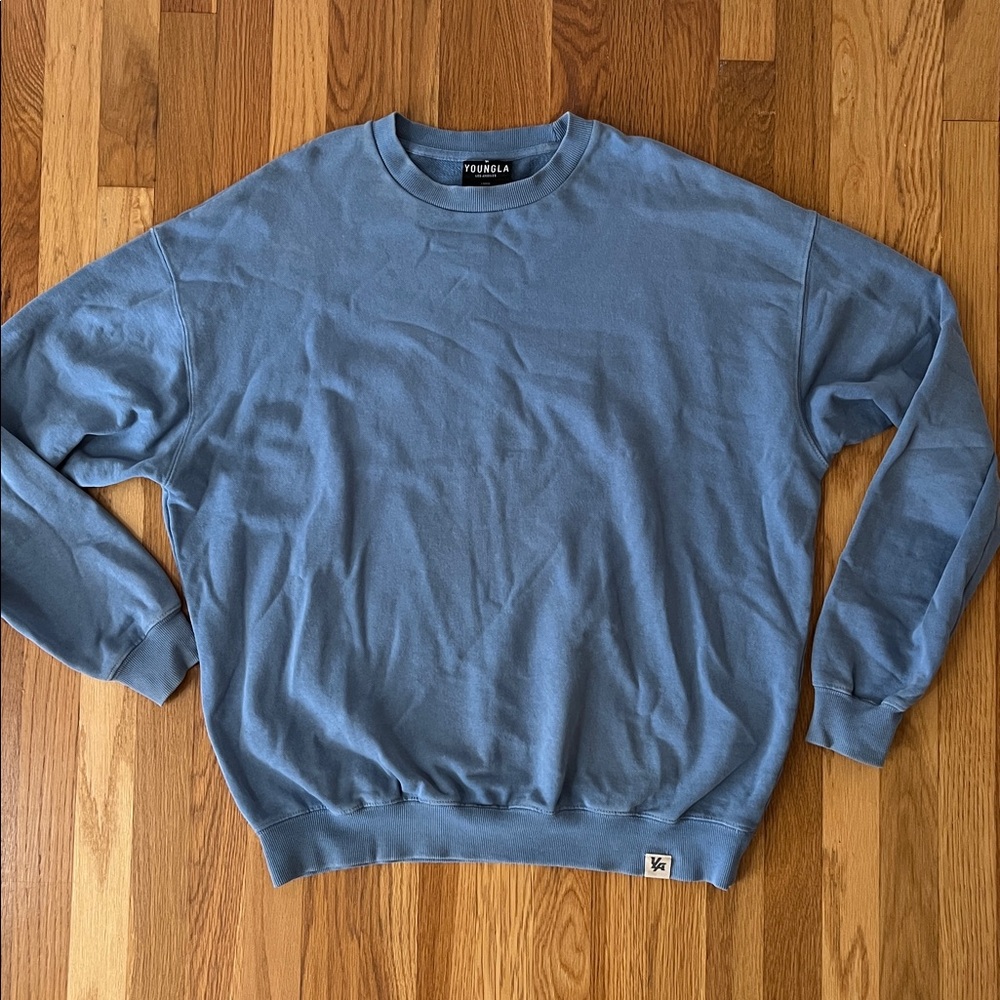 YoungLA Mens 530 Gin N Juice Script Logo Oversized Crew Sweatshirt Blue Single L